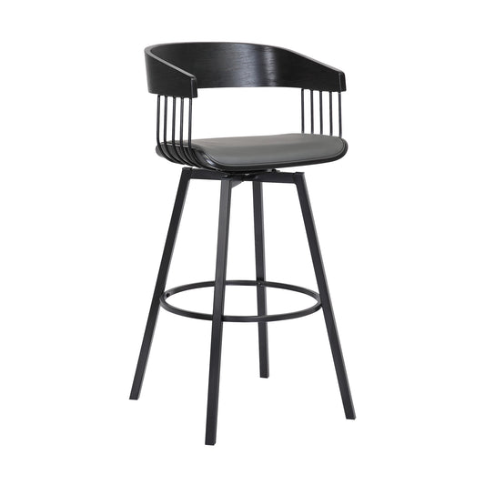 31" Gray and Black Faux Leather with Metal Swivel Bar Height Bar Chair - Loft&Timber