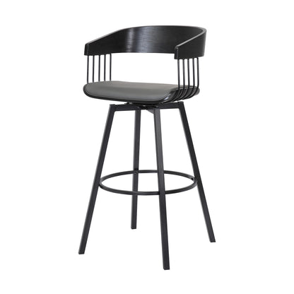 31" Gray and Black Faux Leather with Metal Swivel Bar Height Bar Chair - Loft&Timber