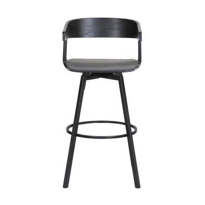 31" Gray and Black Faux Leather with Metal Swivel Bar Height Bar Chair - Loft&Timber
