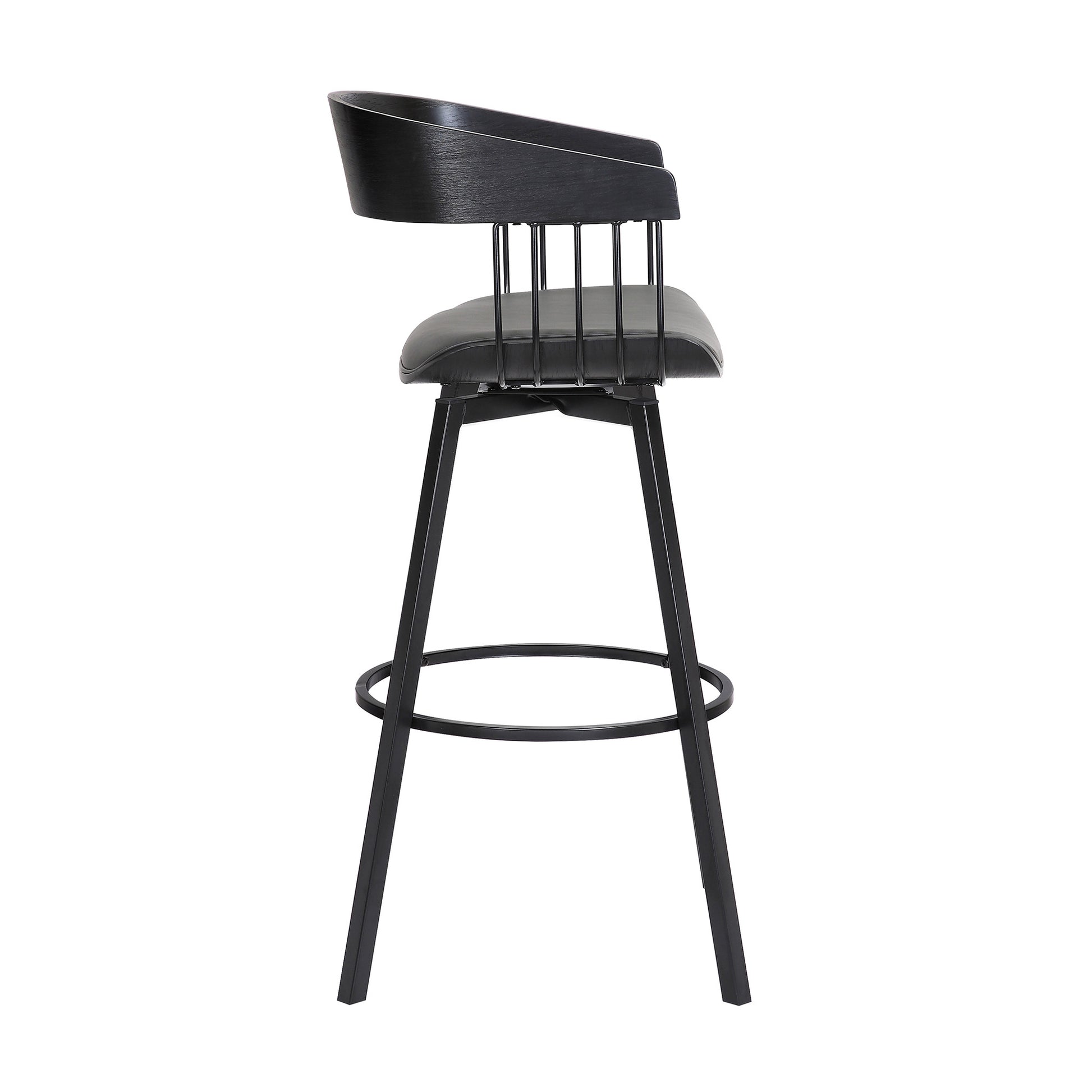 31" Gray and Black Faux Leather with Metal Swivel Bar Height Bar Chair - Loft&Timber