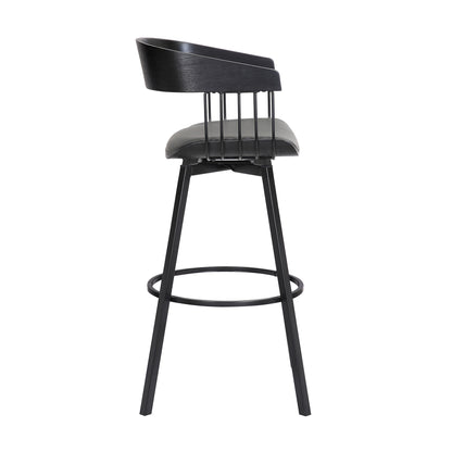 31" Gray and Black Faux Leather with Metal Swivel Bar Height Bar Chair - Loft&Timber