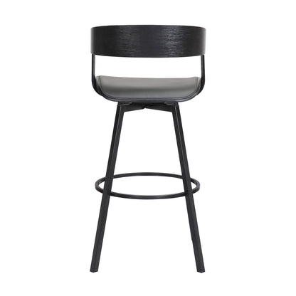 31" Gray and Black Faux Leather with Metal Swivel Bar Height Bar Chair - Loft&Timber