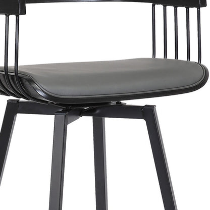31" Gray and Black Faux Leather with Metal Swivel Bar Height Bar Chair - Loft&Timber