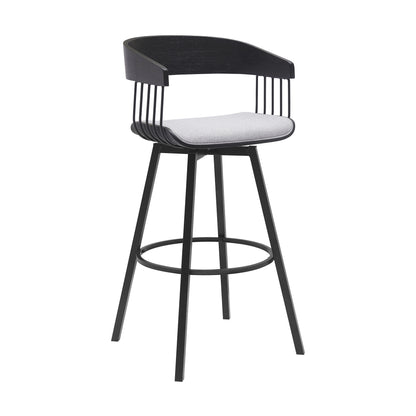31" Light Gray and Black Fabric with Metal Swivel Bar Height Bar Chair - Loft&Timber