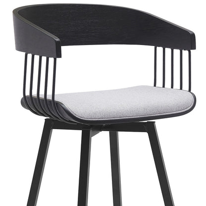 31" Light Gray and Black Fabric with Metal Swivel Bar Height Bar Chair - Loft&Timber