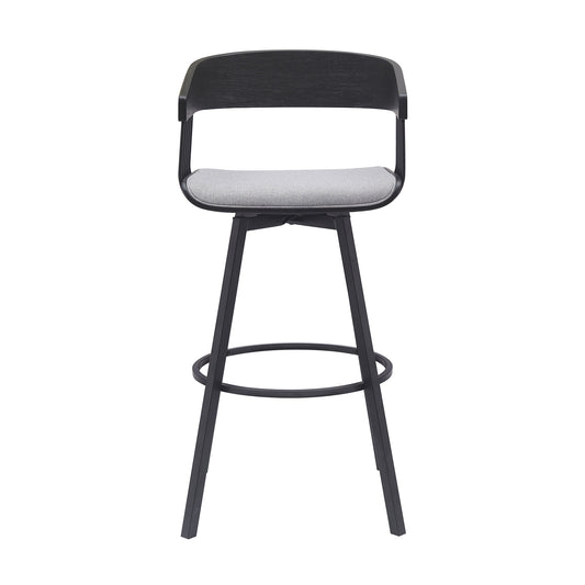 31" Light Gray and Black Fabric with Metal Swivel Bar Height Bar Chair - Loft&Timber