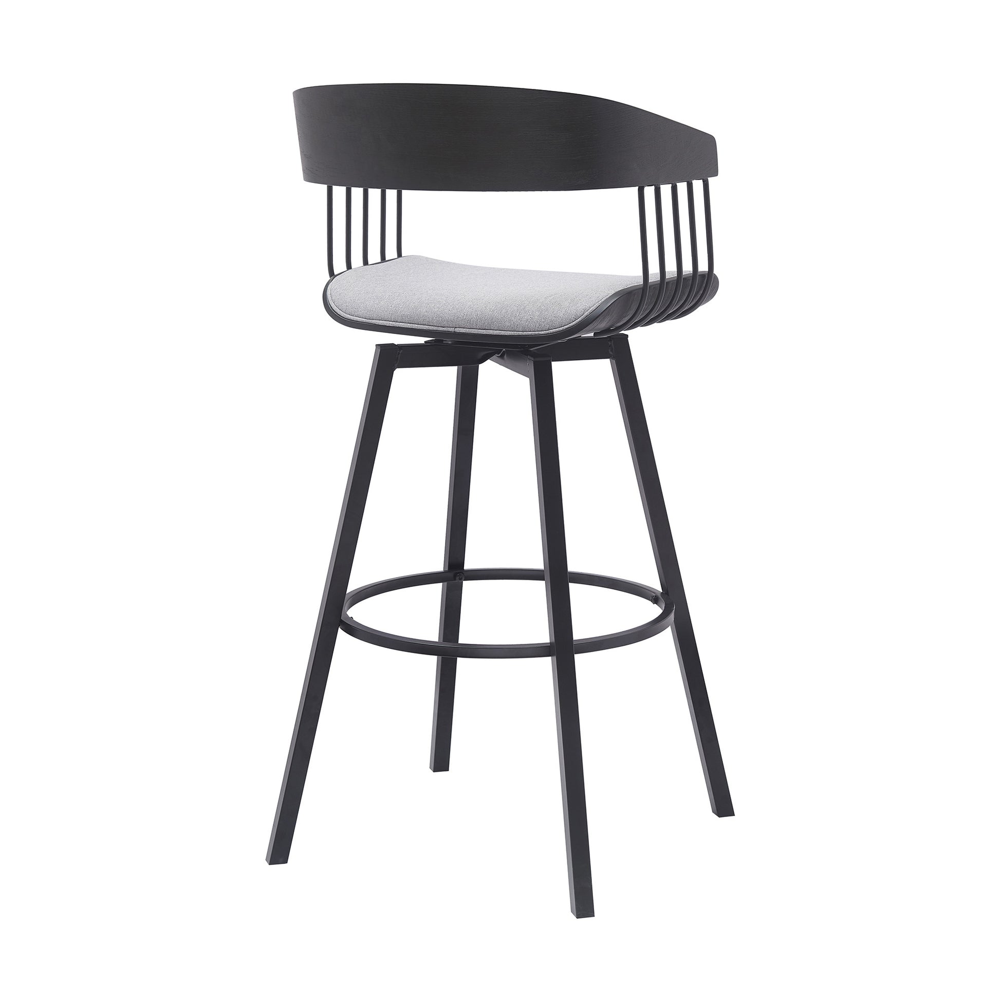 31" Light Gray and Black Fabric with Metal Swivel Bar Height Bar Chair - Loft&Timber