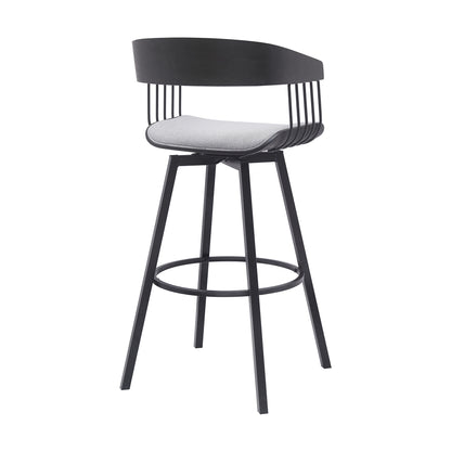 31" Light Gray and Black Fabric with Metal Swivel Bar Height Bar Chair - Loft&Timber