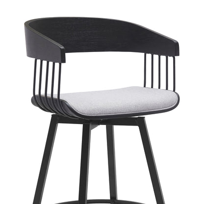 31" Light Gray and Black Fabric with Metal Swivel Bar Height Bar Chair - Loft&Timber