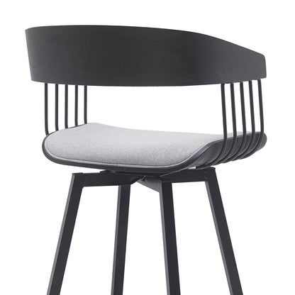 31" Light Gray and Black Fabric with Metal Swivel Bar Height Bar Chair - Loft&Timber