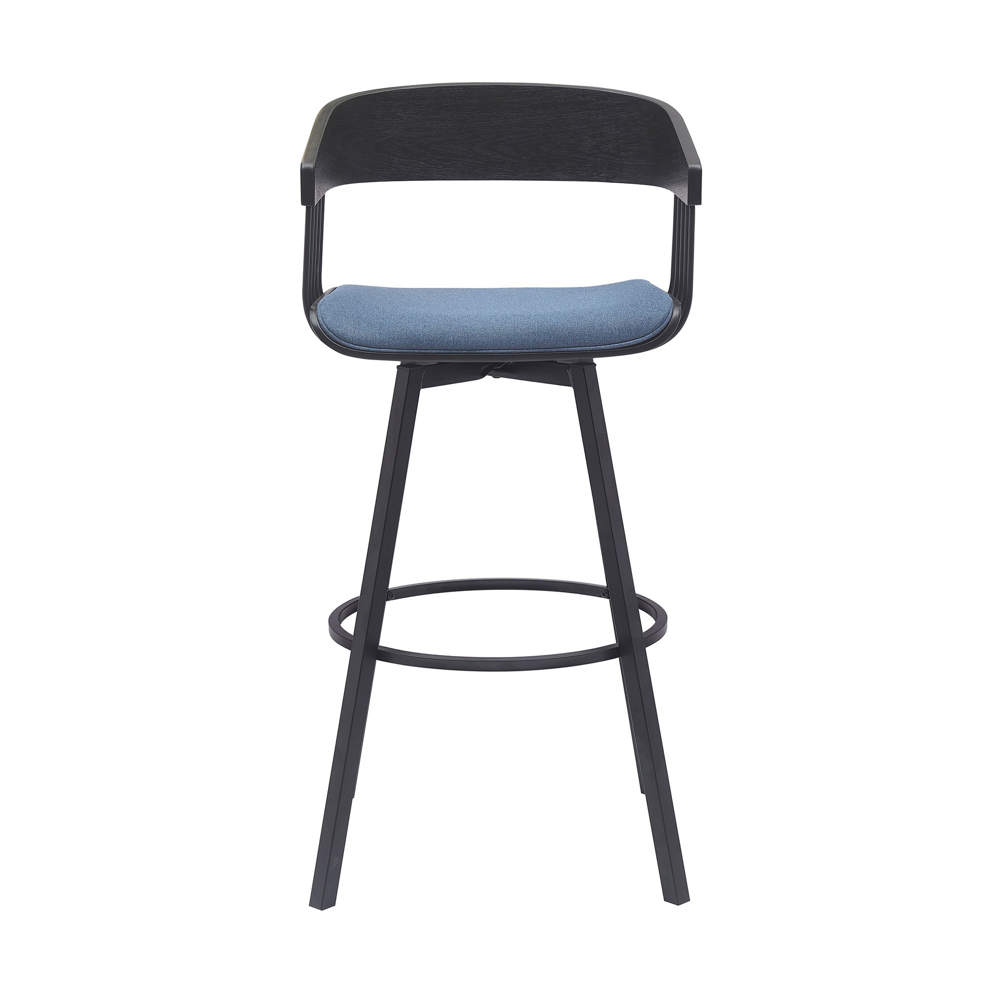 31" Blue and Black Fabric with Metal Swivel Bar Height Bar Chair - Loft&Timber