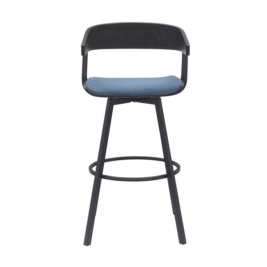 31" Blue and Black Fabric with Metal Swivel Bar Height Bar Chair - Loft&Timber