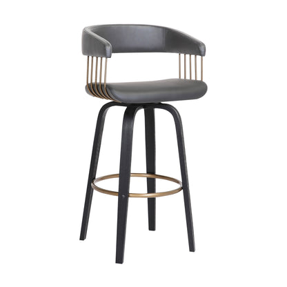 31" Gray And Black Faux Leather Swivel Bar Height Bar Chair - Loft&Timber