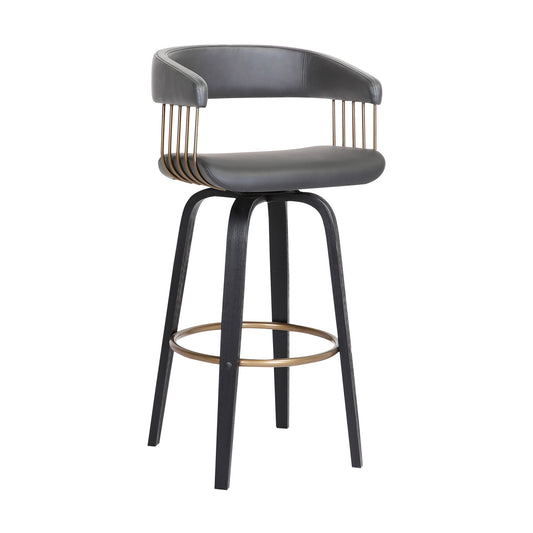31" Gray And Black Faux Leather Swivel Bar Height Bar Chair - Loft&Timber