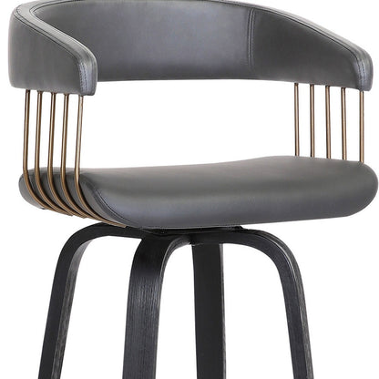 31" Gray And Black Faux Leather Swivel Bar Height Bar Chair - Loft&Timber