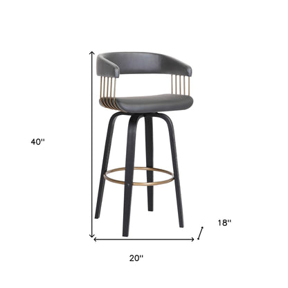 31" Gray And Black Faux Leather Swivel Bar Height Bar Chair - Loft&Timber