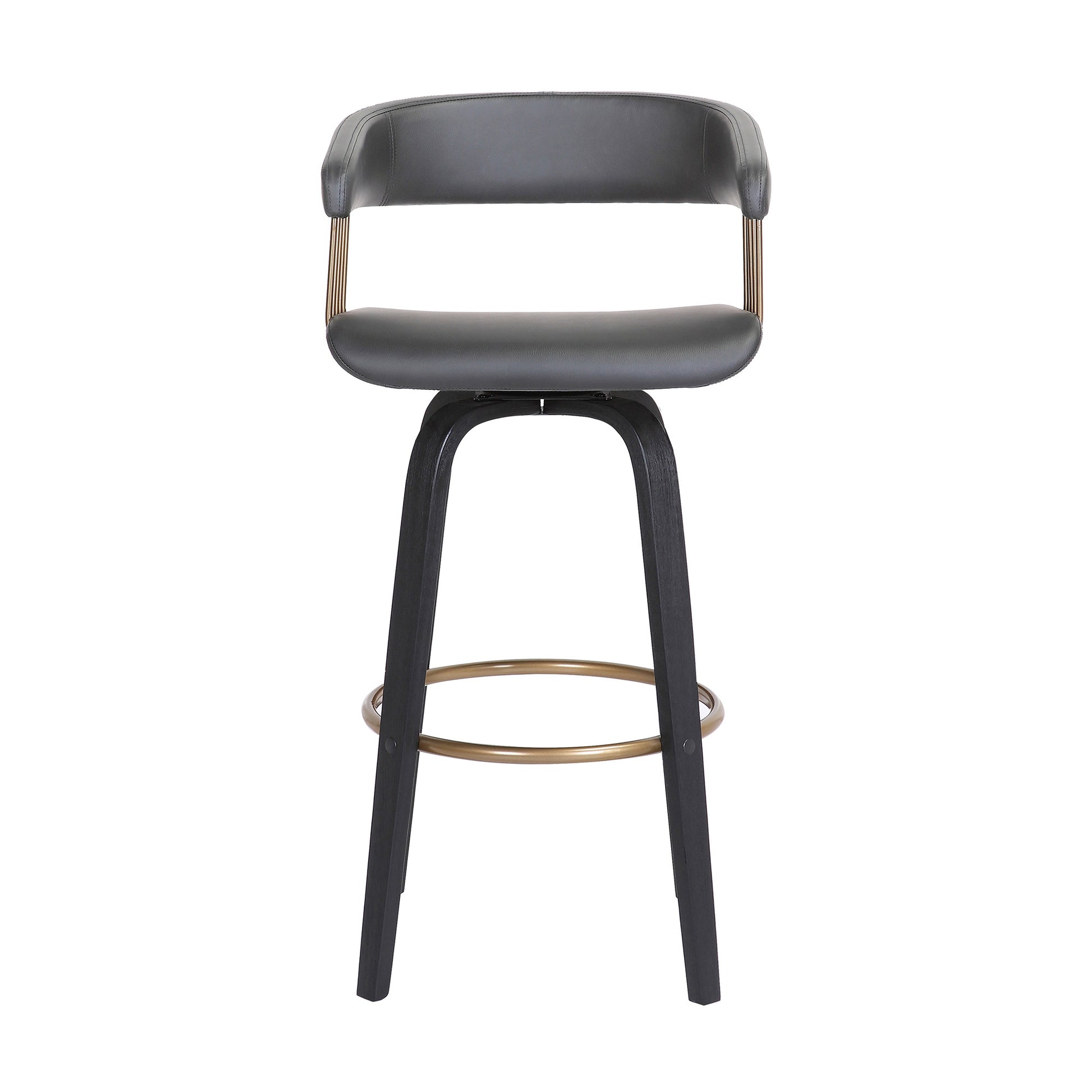 31" Gray And Black Faux Leather Swivel Bar Height Bar Chair - Loft&Timber