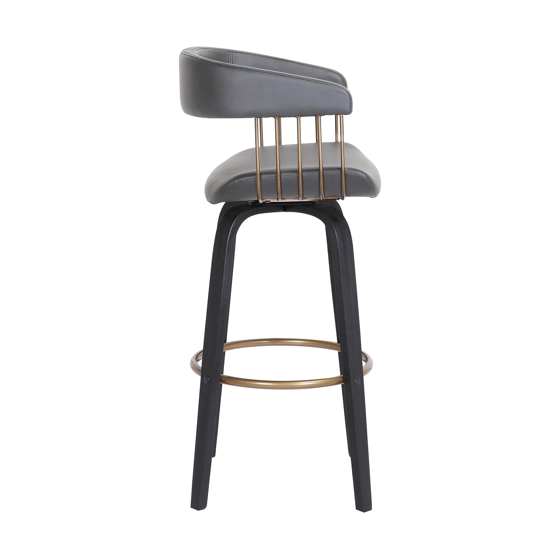 31" Gray And Black Faux Leather Swivel Bar Height Bar Chair - Loft&Timber