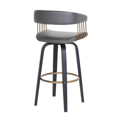 31" Gray And Black Faux Leather Swivel Bar Height Bar Chair - Loft&Timber