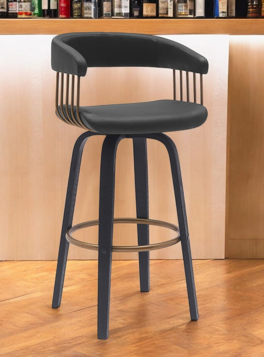 31" Black Faux Leather Swivel Bar Height Bar Chair - Loft&Timber