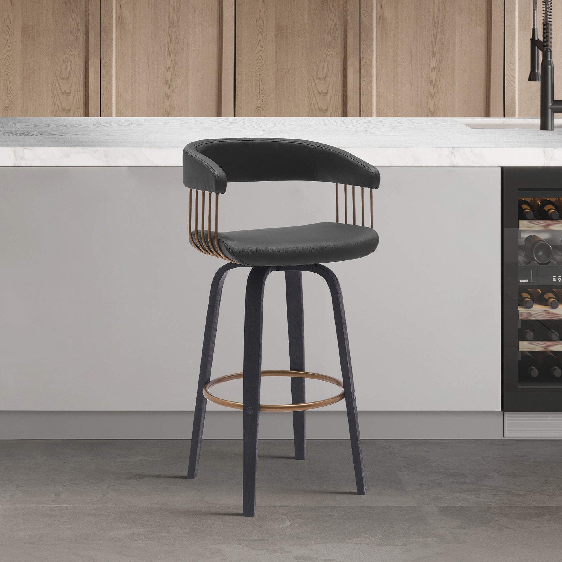 31" Black Faux Leather Swivel Bar Height Bar Chair - Loft&Timber