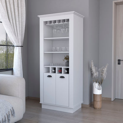 70" White Bar Cabinet With Wine Storage - Loft&Timber