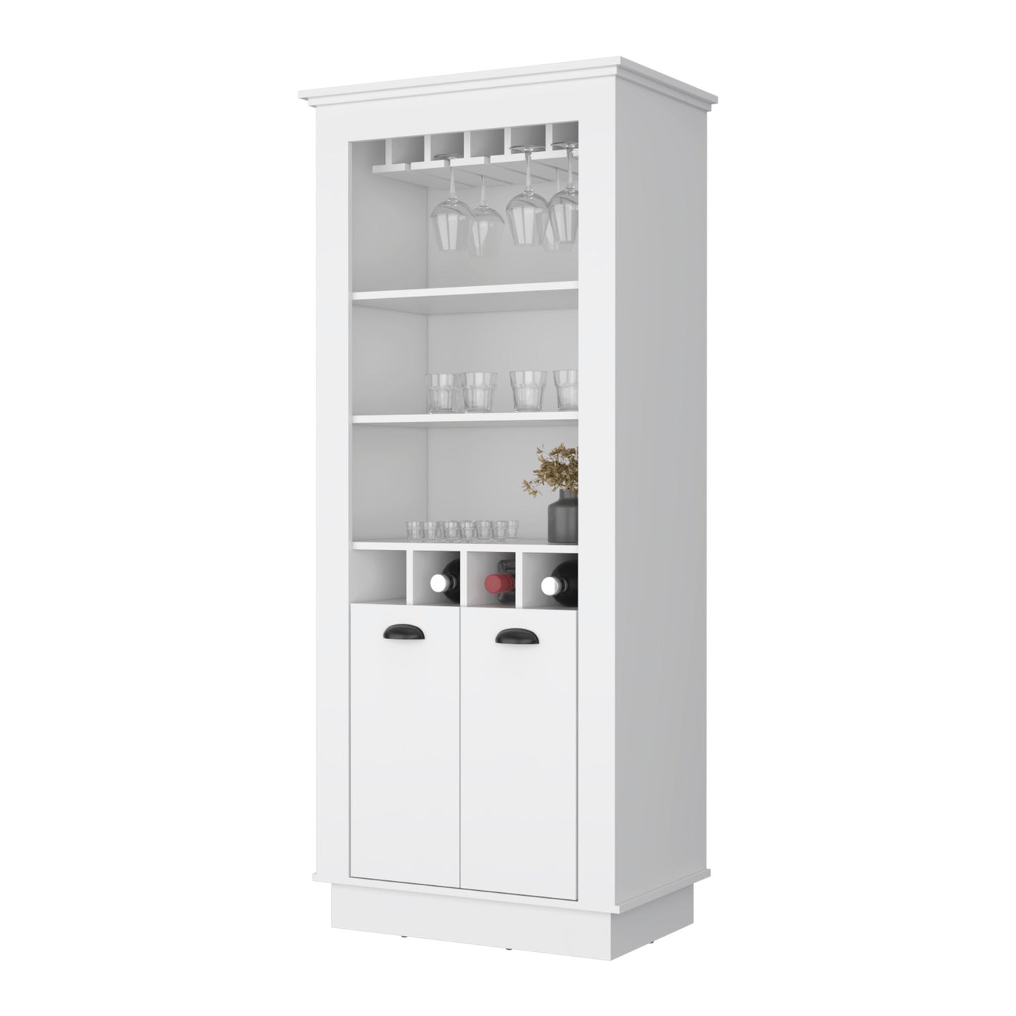 70" White Bar Cabinet With Wine Storage - Loft&Timber