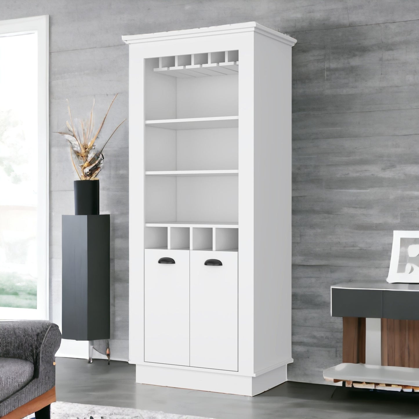 70" White Bar Cabinet With Wine Storage - Loft&Timber