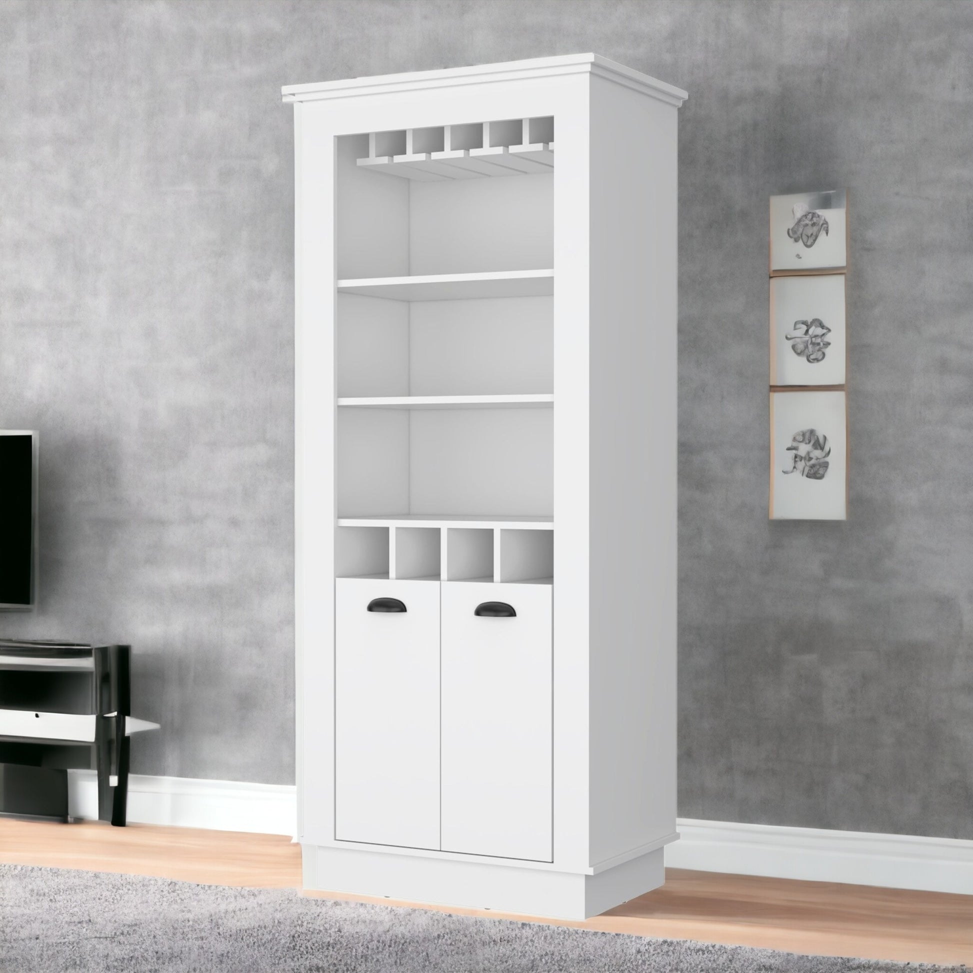 70" White Bar Cabinet With Wine Storage - Loft&Timber