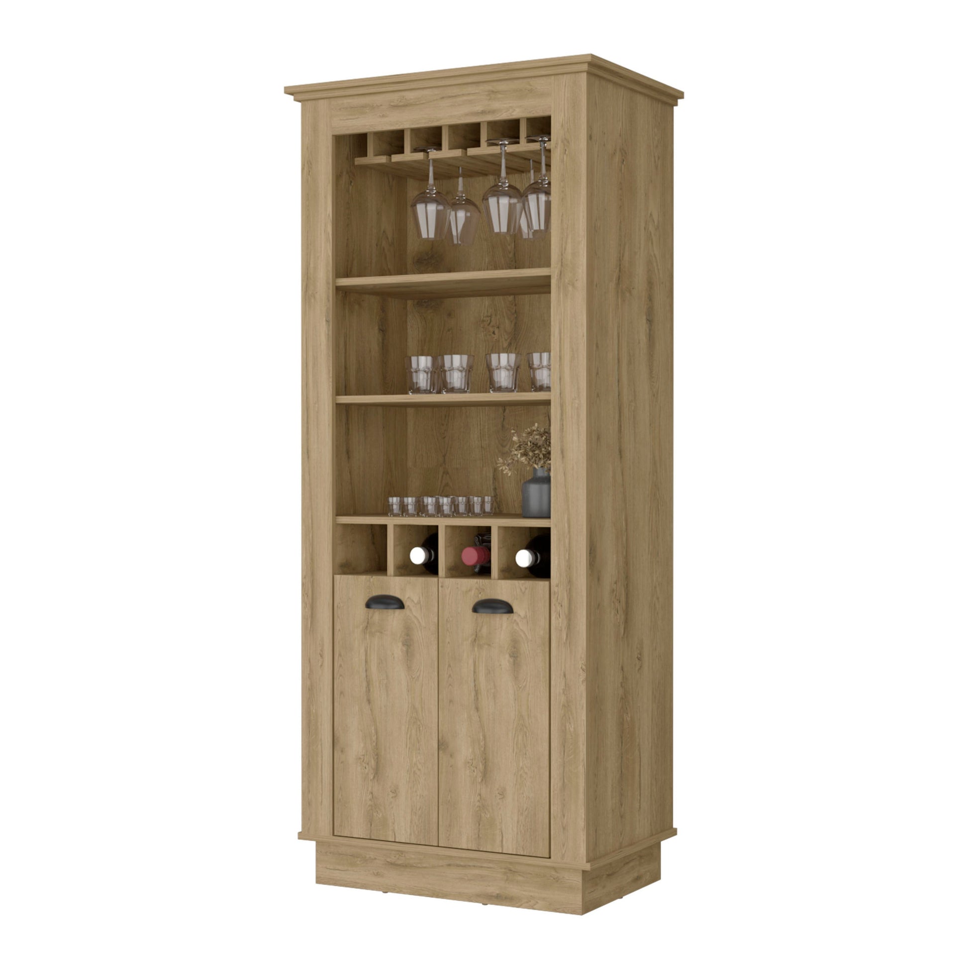70" Brown Bar Cabinet With Wine Storage - Loft&Timber