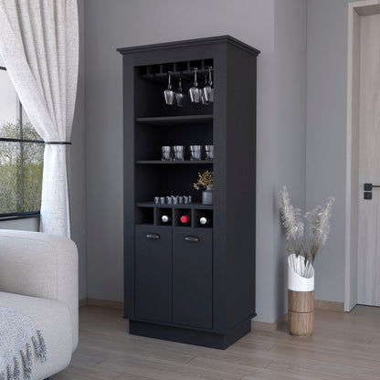 70" Black Bar Cabinet With Wine Storage - Loft&Timber