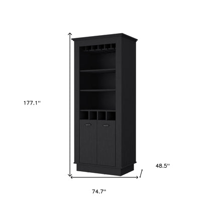 70" Black Bar Cabinet With Wine Storage - Loft&Timber