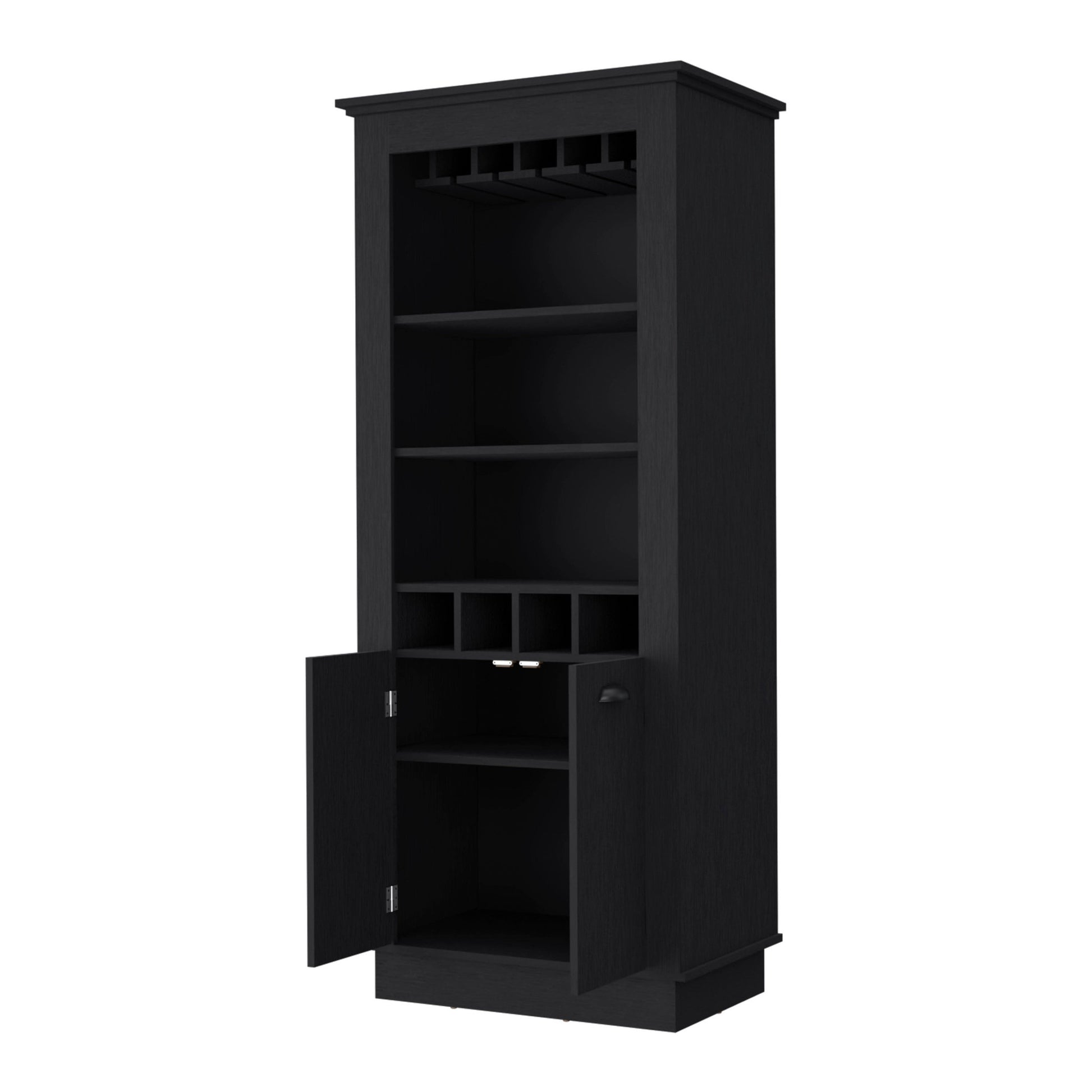 70" Black Bar Cabinet With Wine Storage - Loft&Timber