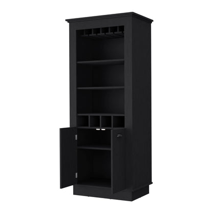 70" Black Bar Cabinet With Wine Storage - Loft&Timber