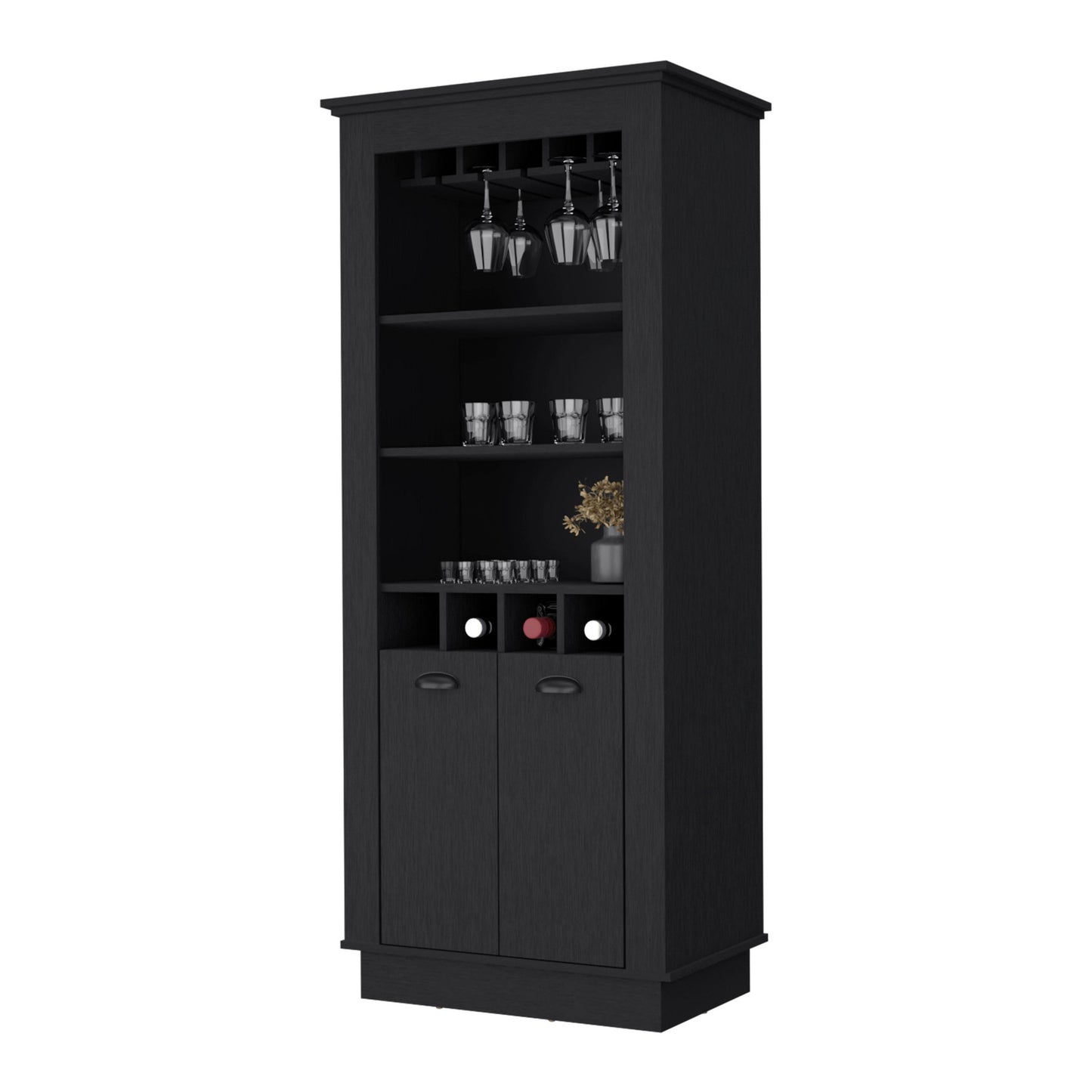 70" Black Bar Cabinet With Wine Storage - Loft&Timber