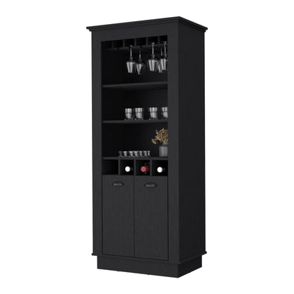 70" Black Bar Cabinet With Wine Storage - Loft&Timber