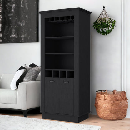 70" Black Bar Cabinet With Wine Storage - Loft&Timber