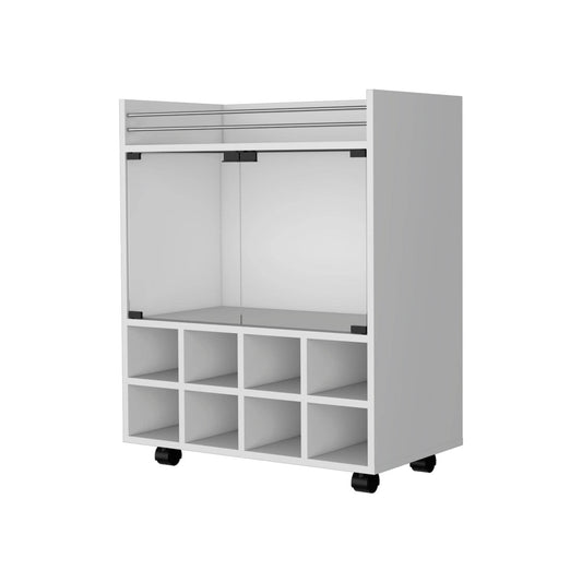 White Rolling Bar Cart With Wine Storage - Loft&Timber