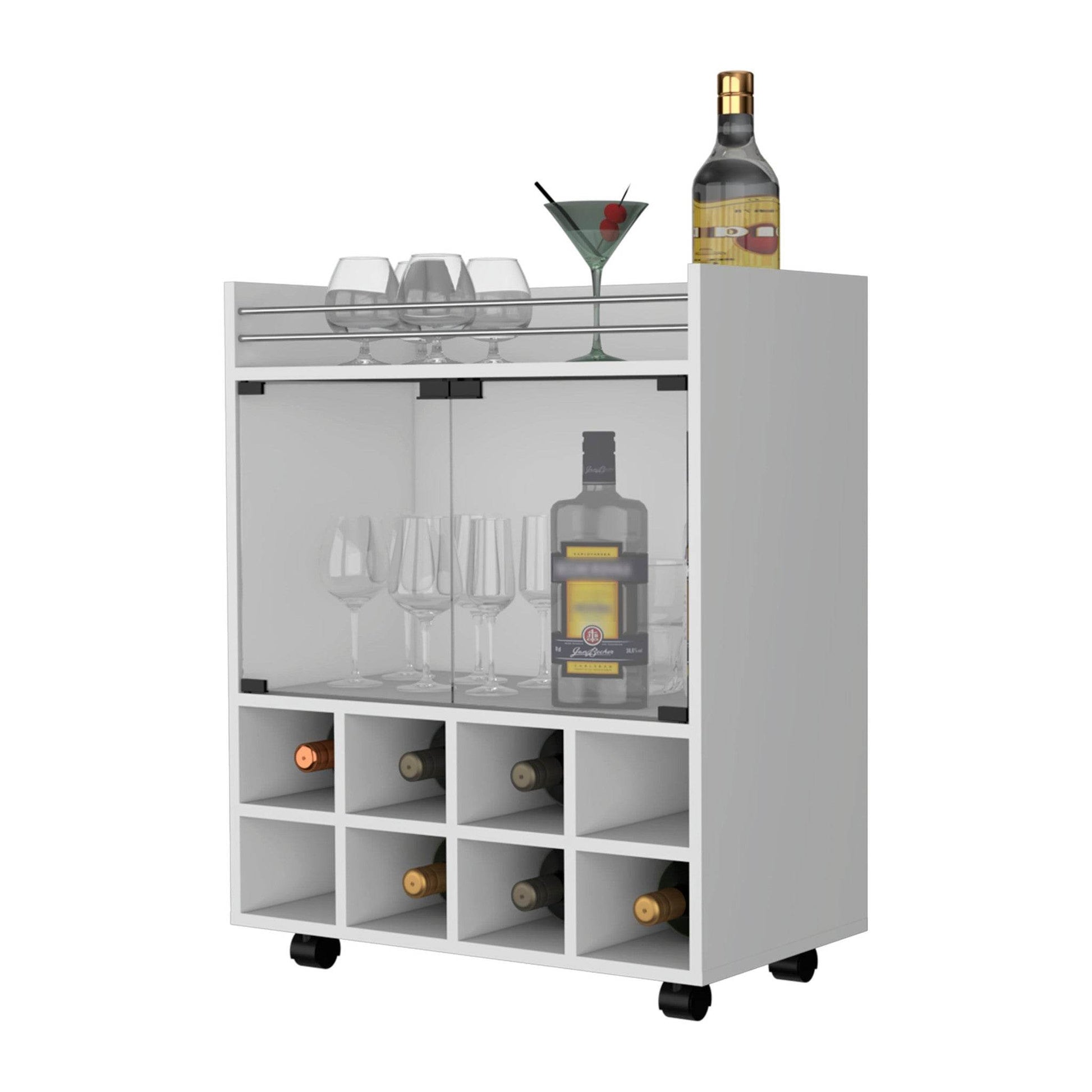 White Rolling Bar Cart With Wine Storage - Loft&Timber