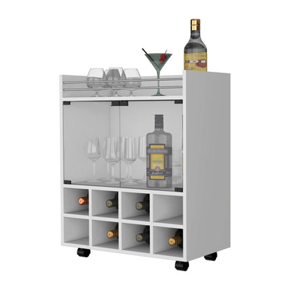 White Rolling Bar Cart With Wine Storage - Loft&Timber