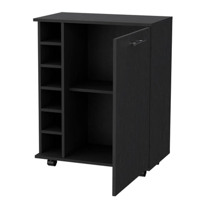 Black Rolling Bar Cart With Wine Storage - Loft&Timber