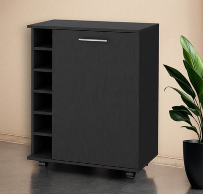 Black Rolling Bar Cart With Wine Storage - Loft&Timber