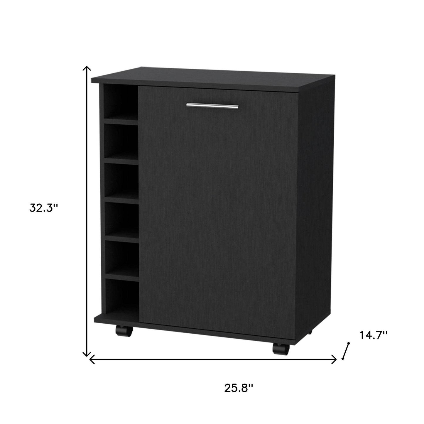 Black Rolling Bar Cart With Wine Storage - Loft&Timber