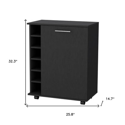 Black Rolling Bar Cart With Wine Storage - Loft&Timber