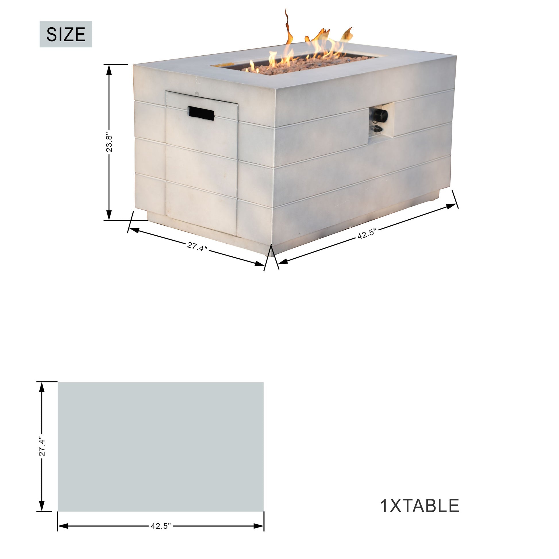 28" Gray Aluminum Natural gas Rectangular Fire pit table With Cover - Loft&Timber