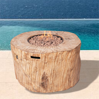 37" Brown Faux Wood Stump Propane Round Fire pit With Cover - Loft&Timber