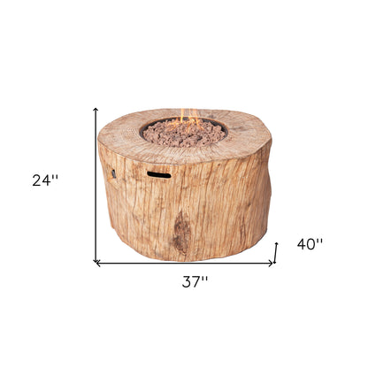 37" Brown Faux Wood Stump Propane Round Fire pit With Cover - Loft&Timber