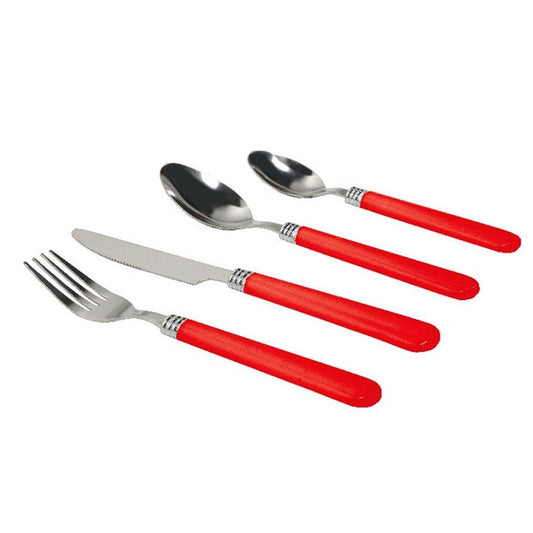 Gibson Sensations II 16 Piece Stainless Steel Flatware Set with Red Handles and Chrome Caddy - Loft&Timber