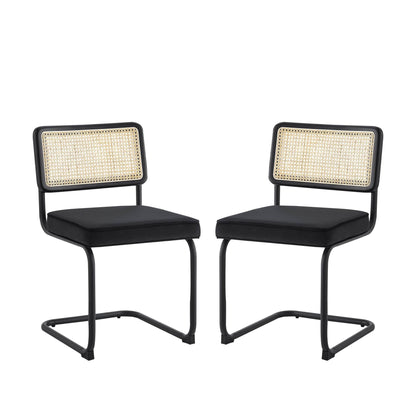 Set of Two Black Upholstered Velvet Dining Side Chairs - Loft&Timber