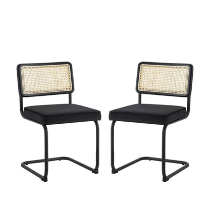 Set of Two Black Upholstered Velvet Dining Side Chairs - Loft&Timber